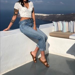 Brandy Melville White Floral Side Tie Crop Top